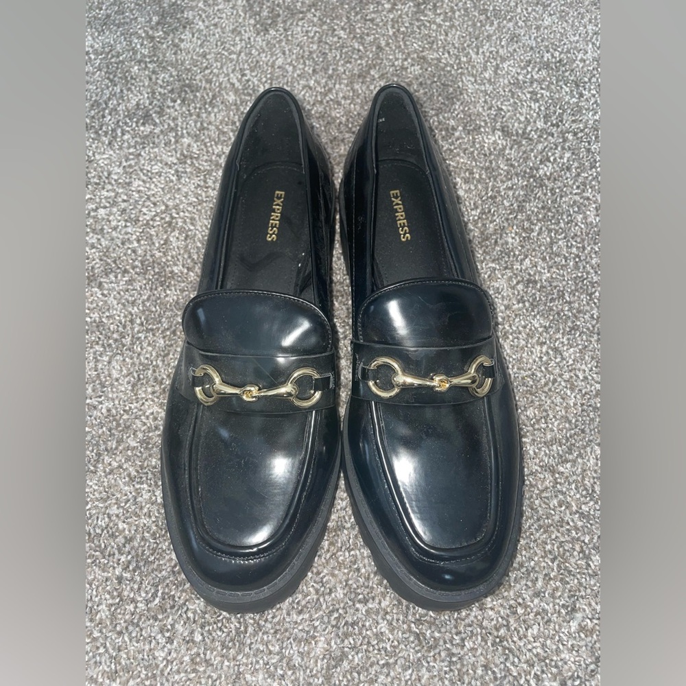 Express Black and Gold Loafers for Women